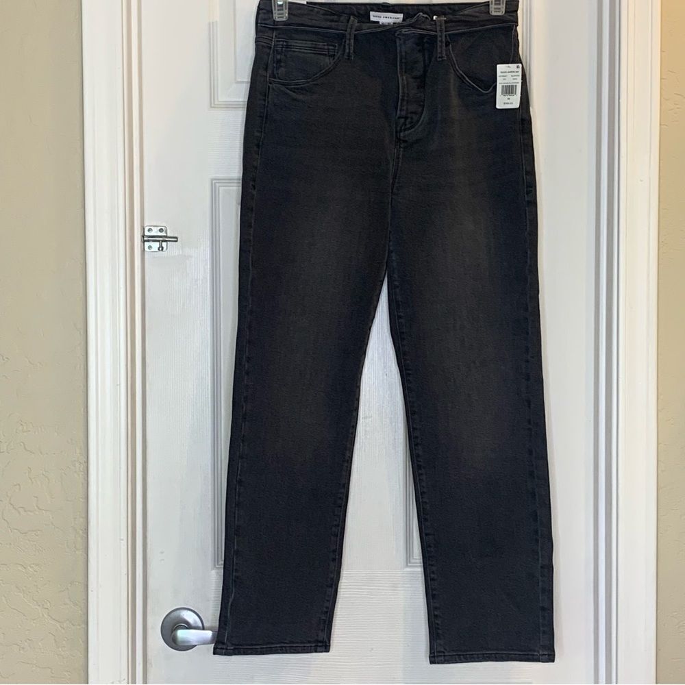 Good American Good Vintage Fold Over Waist Black Jeans Size 10